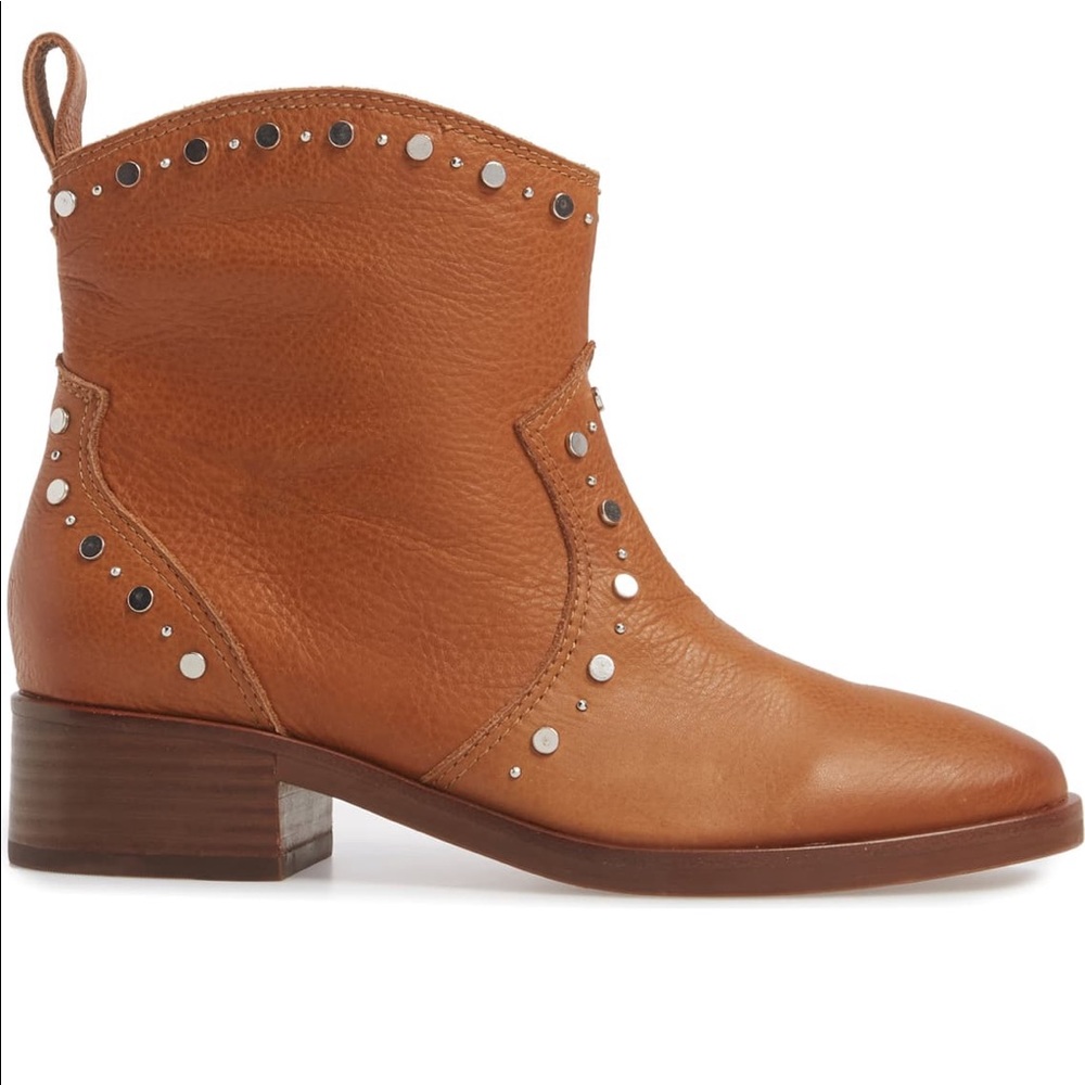 NEW DOLCE VITA Brown Tan Leather Studded Tobin Western Cowboy Ankle Boots 7.5